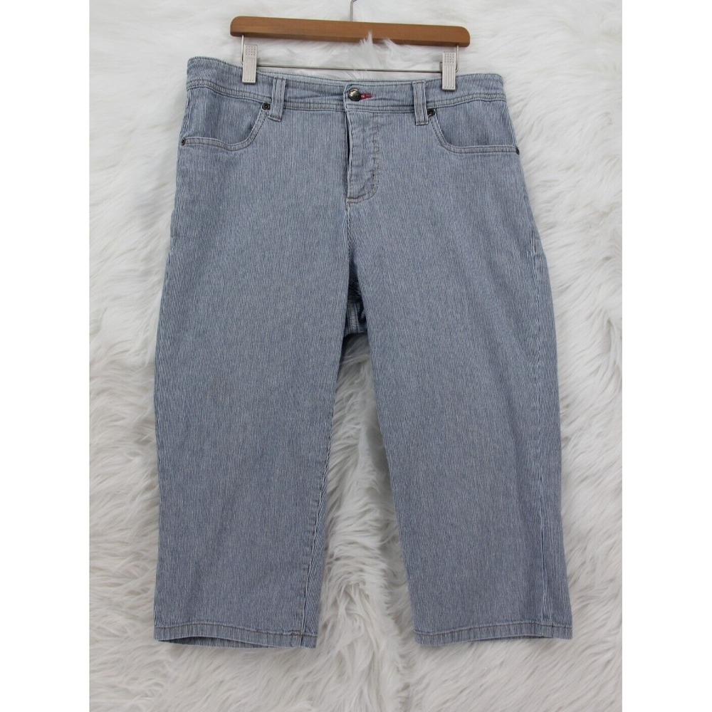 Smith's Women's Dungarees Micro Railroad Stripe Pinstriped Denim Capri Sz 10 #54